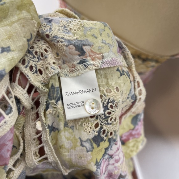 Zimmermann Valour Hydrangea-print‎ Cotton Dress in Light Yellow Sz 3 - Picture 10 of 10